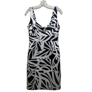 WHBM dress sheath satin shine black white geometric bodycon 4